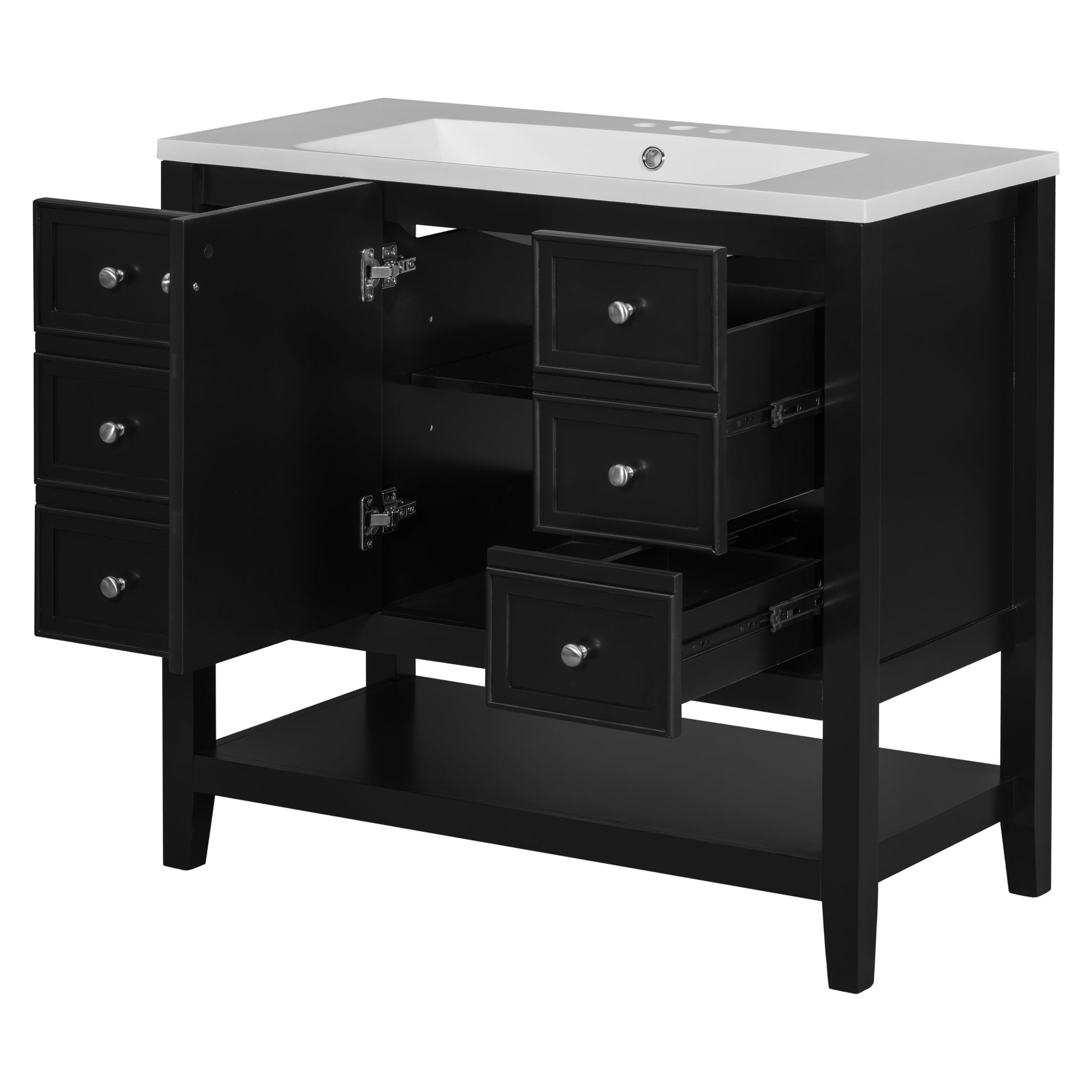 36" Bathroom Vanity With Sink Combo, One Cabinet And Three Drawers, Solid Wood And Mdf Board, Black Old Sku:Sy999505Aab Black Solid Wood Mdf