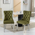 Nikki Collection Modern, High End Tufted Solid Wood Contemporary Velvet Upholstered Dining Chair With Chrome Stainless Steel Plating Legs,Nailhead Trim,Set Of 2,Olive Green And Chrome, Sw1701Ol Olive Green Dining Room American Design Rubberwood Foam