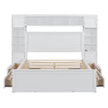 Queen Size Wooden Bed With All In One Cabinet, Shelf And Sockets, White White Solid Wood