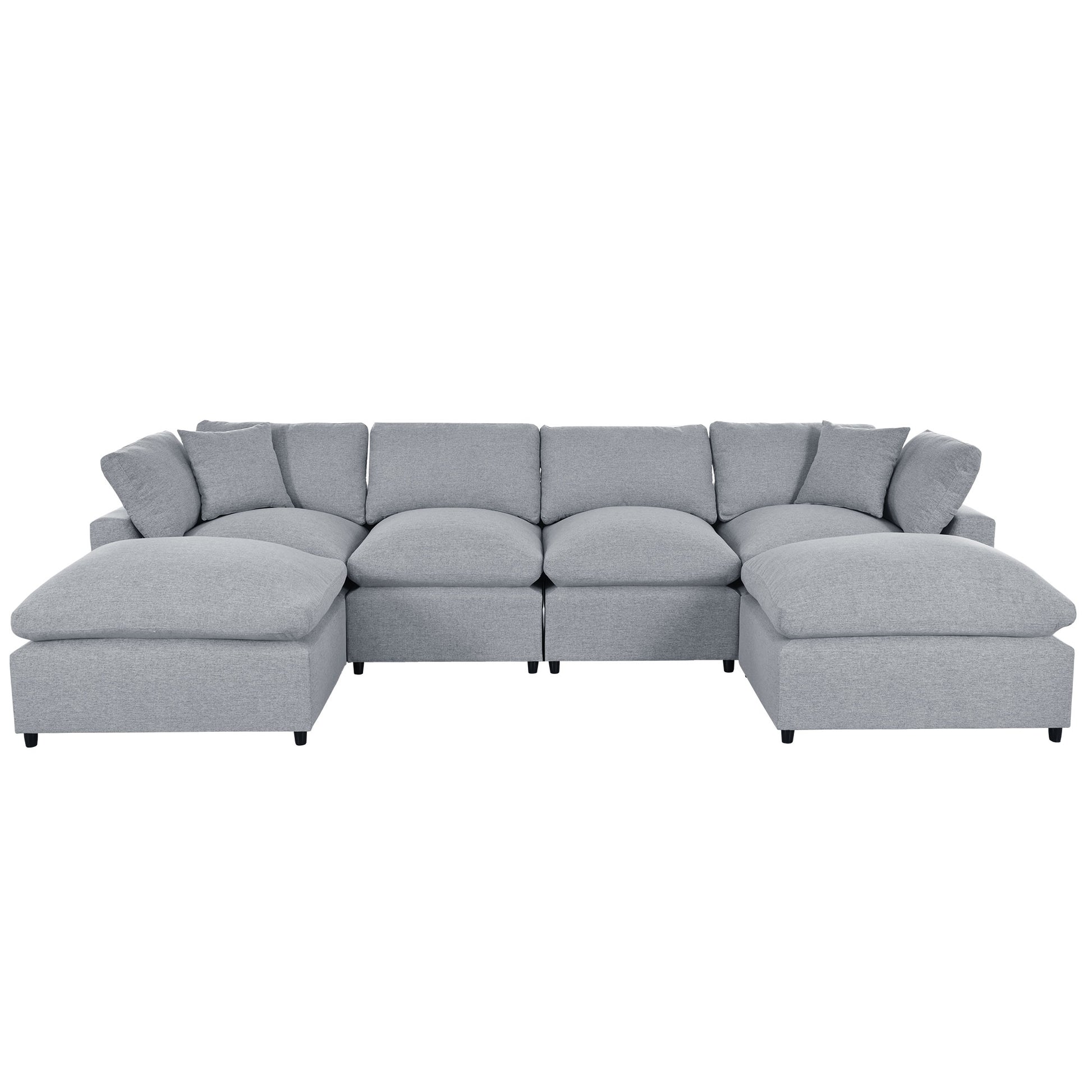 Modern Large U Shape Sectional Sofa, 2 Large Chaise With Removable Ottomans For Living Room Grey Polyester Primary Living Space Pillow Back American Design Polyester 6 Seat