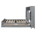 Queen Size Wooden Bed With All In One Cabinet, Shelf And Sockets, Gray Gray Solid Wood