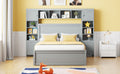 Full Size Wooden Bed With All In One Cabinet, Shelf And Sockets,Twin Size Trundle, Gray Full Gray Solid Wood