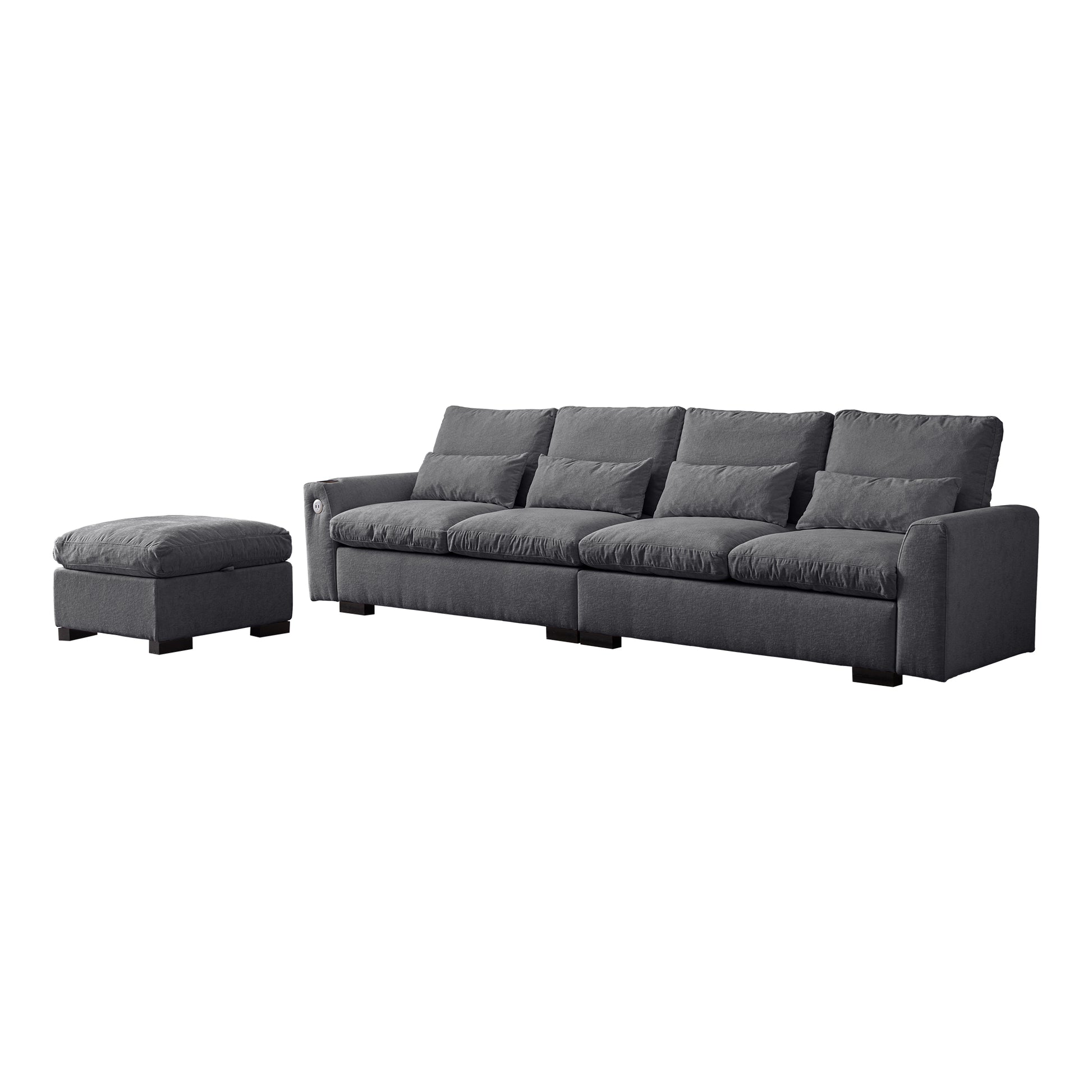 114.5"Modern Modular L Shaped Chenille Sofa Couch Reversible Ottoman With Storage Removable And Washable Cushions Sofa With Usb Ports & Cup Holder For Living Room Dark Grey Modern Foam Chenille