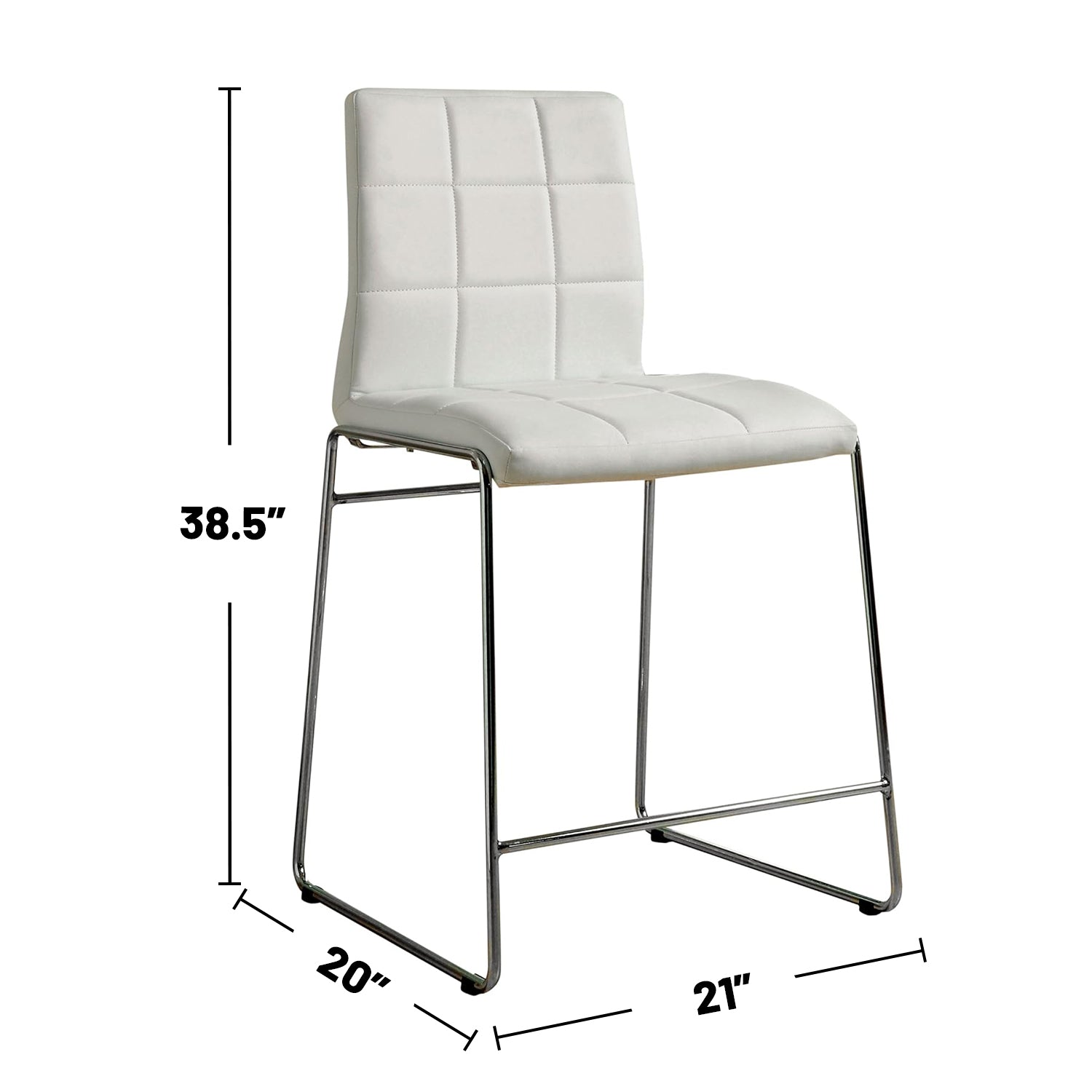 Set Of 2Upholstered Counter Hight Chairs In White And Chrome Solid White Dining Room Side Chair Faux Leather
