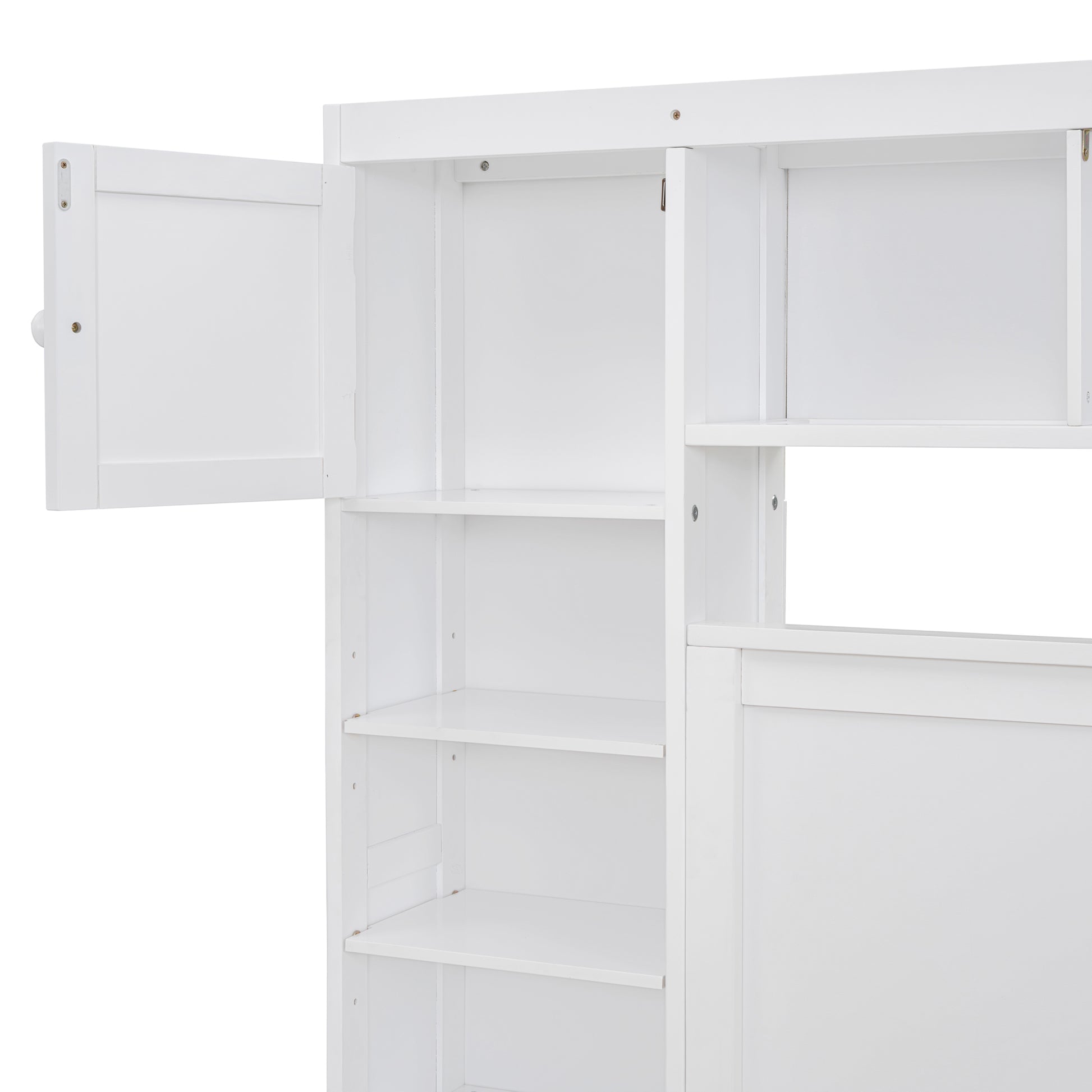 Full Size Wooden Bed With All In One Cabinet, Shelf And Sockets,Twin Size Trundle, White Full White Solid Wood