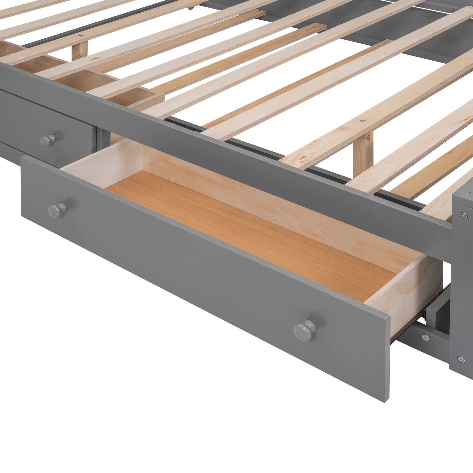 Full Size Wooden Bed With All In One Cabinet, Shelf And Sockets,Twin Size Trundle, Gray Full Gray Solid Wood