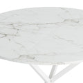 47.24'' Modern Cross Leg Round Dining Table, White Marble Top Occasional Table, Two Piece Removable Top, Matte Finish Iron Legs White Mdf Metal