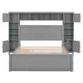 Queen Size Wooden Bed With All In One Cabinet, Shelf And Sockets,Twin Xl Trundle, Gray Queen Gray Solid Wood