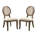 Set Of 2 Padded Beige Fabric Dining Chairs In Rustic Oak Finish Solid Oak Dining Room Dining Chairs Wood Fabric