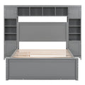 Full Size Wooden Bed With All In One Cabinet, Shelf And Sockets,Twin Size Trundle, Gray Full Gray Solid Wood