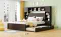 Queen Size Wooden Bed With All In One Cabinet, Shelf And Sockets,Twin Xl Trundle,Espresso Queen Espresso Solid Wood