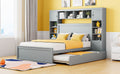 Full Size Wooden Bed With All In One Cabinet, Shelf And Sockets,Twin Size Trundle, Gray Full Gray Solid Wood