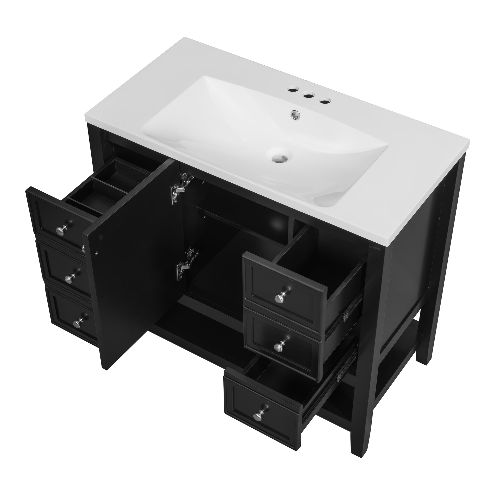 36" Bathroom Vanity With Sink Combo, One Cabinet And Three Drawers, Solid Wood And Mdf Board, Black Old Sku:Sy999505Aab Black Solid Wood Mdf