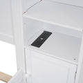 Full Size Wooden Bed With All In One Cabinet, Shelf And Sockets,Twin Size Trundle, White Full White Solid Wood