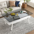 Rectangle Coffee Table, Tempered Glass Tabletop With White Metal Legs, Modern Table For Living Roomgray Glass Gray Tempered Glass
