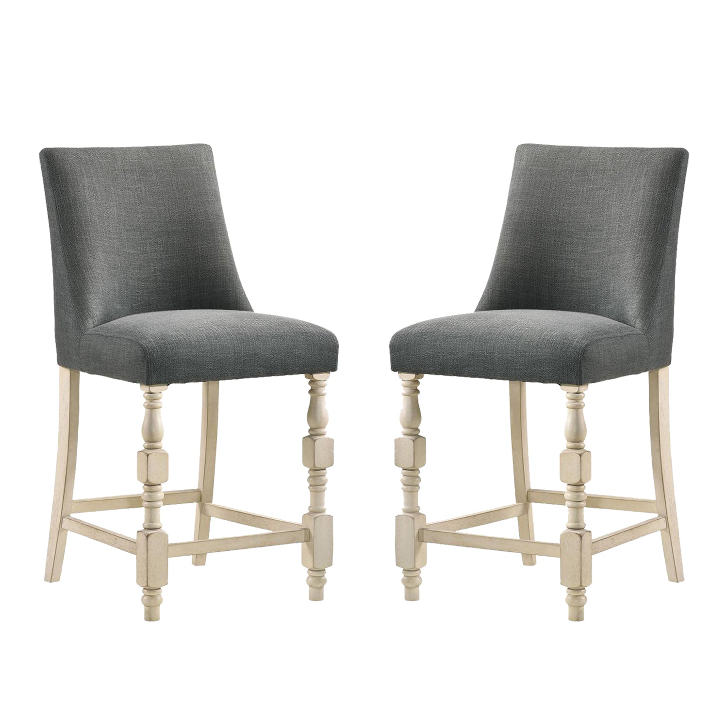 Set Of 2 Upholstered Dark Gray Fabric Counter Height Chairs In Ivory Finish Solid Ivory Dining Room Dining Chairs Wood Fabric