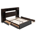 Queen Size Wooden Bed With All In One Cabinet, Shelf And Sockets,Twin Xl Trundle,Espresso Queen Espresso Solid Wood