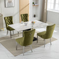 Nikki Collection Modern, High End Tufted Solid Wood Contemporary Velvet Upholstered Dining Chair With Chrome Stainless Steel Plating Legs,Nailhead Trim,Set Of 2,Olive Green And Chrome, Sw1701Ol Olive Green Dining Room American Design Rubberwood Foam