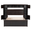 Queen Size Wooden Bed With All In One Cabinet, Shelf And Sockets,Twin Xl Trundle,Espresso Queen Espresso Solid Wood