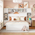 Queen Size Wooden Bed With All In One Cabinet, Shelf And Sockets, White White Solid Wood