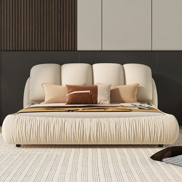 Queen Size Luxury Upholstered Bed With Thick Headboard, Velvet Queen Bed With Oversized Padded Backrest, Beige Expect Arrival Date 2024 4 9 Queen Beige Velvet