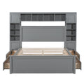 Queen Size Wooden Bed With All In One Cabinet, Shelf And Sockets, Gray Gray Solid Wood