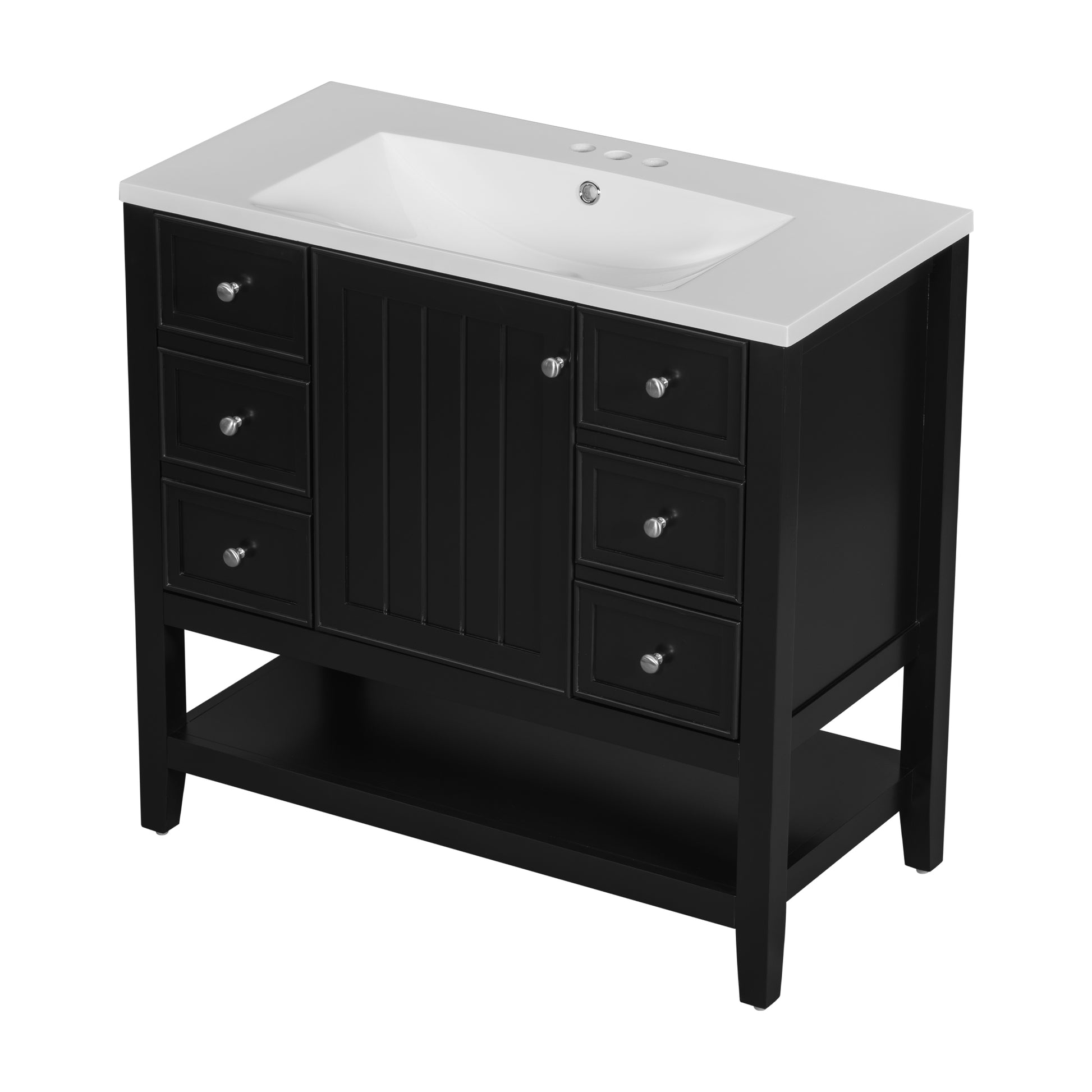 36" Bathroom Vanity With Sink Combo, One Cabinet And Three Drawers, Solid Wood And Mdf Board, Black Old Sku:Sy999505Aab Black Solid Wood Mdf