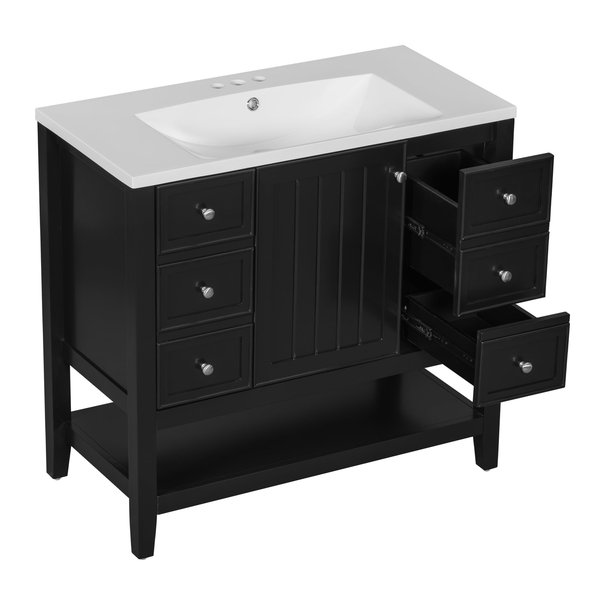 36" Bathroom Vanity With Sink Combo, One Cabinet And Three Drawers, Solid Wood And Mdf Board, Black Old Sku:Sy999505Aab Black Solid Wood Mdf