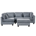 5 Pieces L Shaped Sofa With Removable Ottomans And Comfortable Waist Pillows Grey Polyester 5 Seat