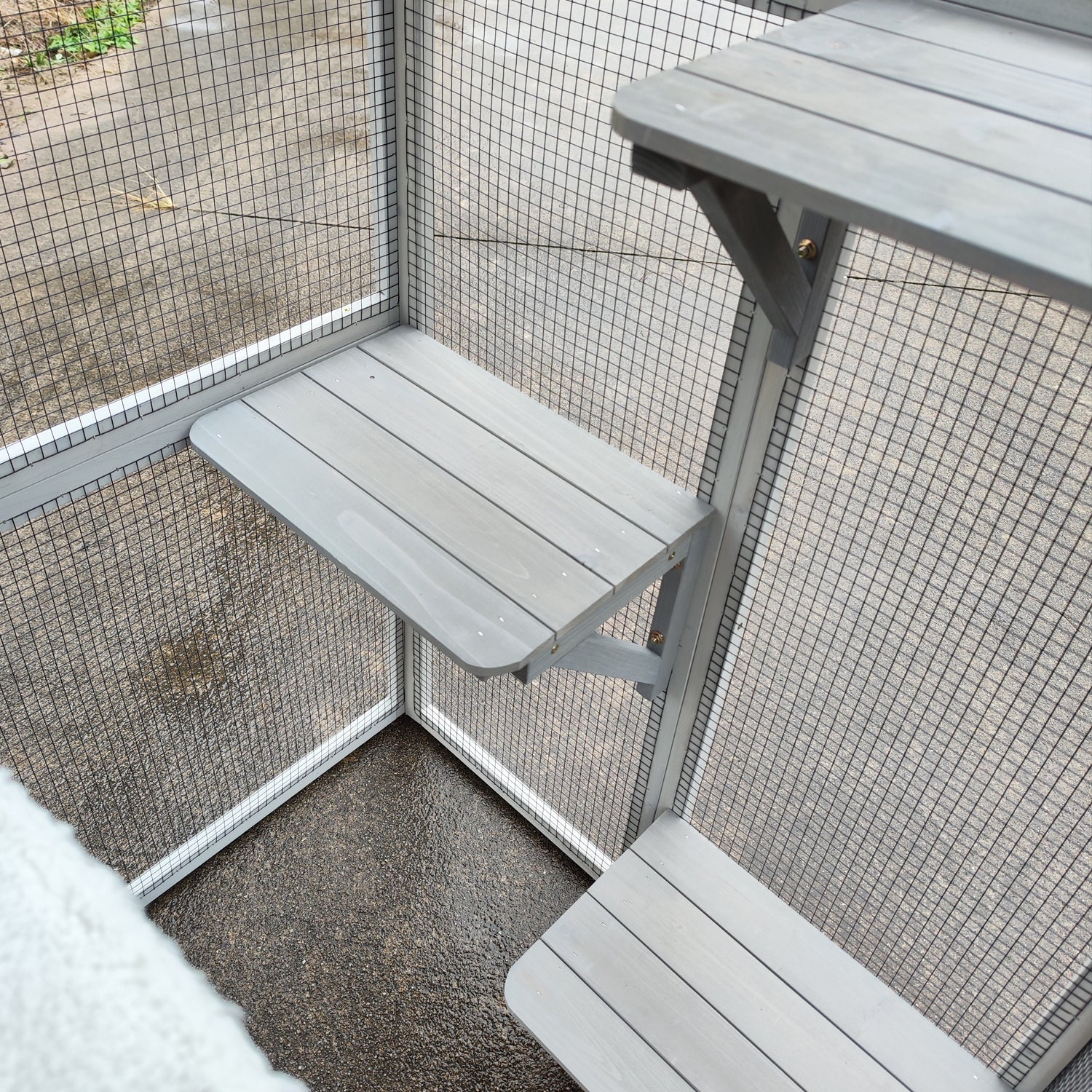 Wooden Catio Cat Enclosure, 71" Gray Cat House Weatherproof Asphalt Roof, Large Solid Wood Cat Cage With 6 Jumping Platforms & 2 Napping Houses, Walk In Cat Kennel Condo Shelter Gray Wood