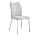 Four Light Gray Dining Chairs. A Medieval Modern Chair Made Of Pu Material With Soft Cushions And Silver Metal Legs. Suitable For Restaurants And Living Rooms Light Gray Pu