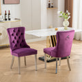 Nikki Collection Modern, High End Tufted Solid Wood Contemporary Velvet Upholstered Dining Chair With Chrome Stainless Steel Plating Legs,Nailhead Trim,Set Of 2,Purple And Chrome, Sw1701Pp Purple Dining Room American Traditional Rubberwood Set Of 2 Foam