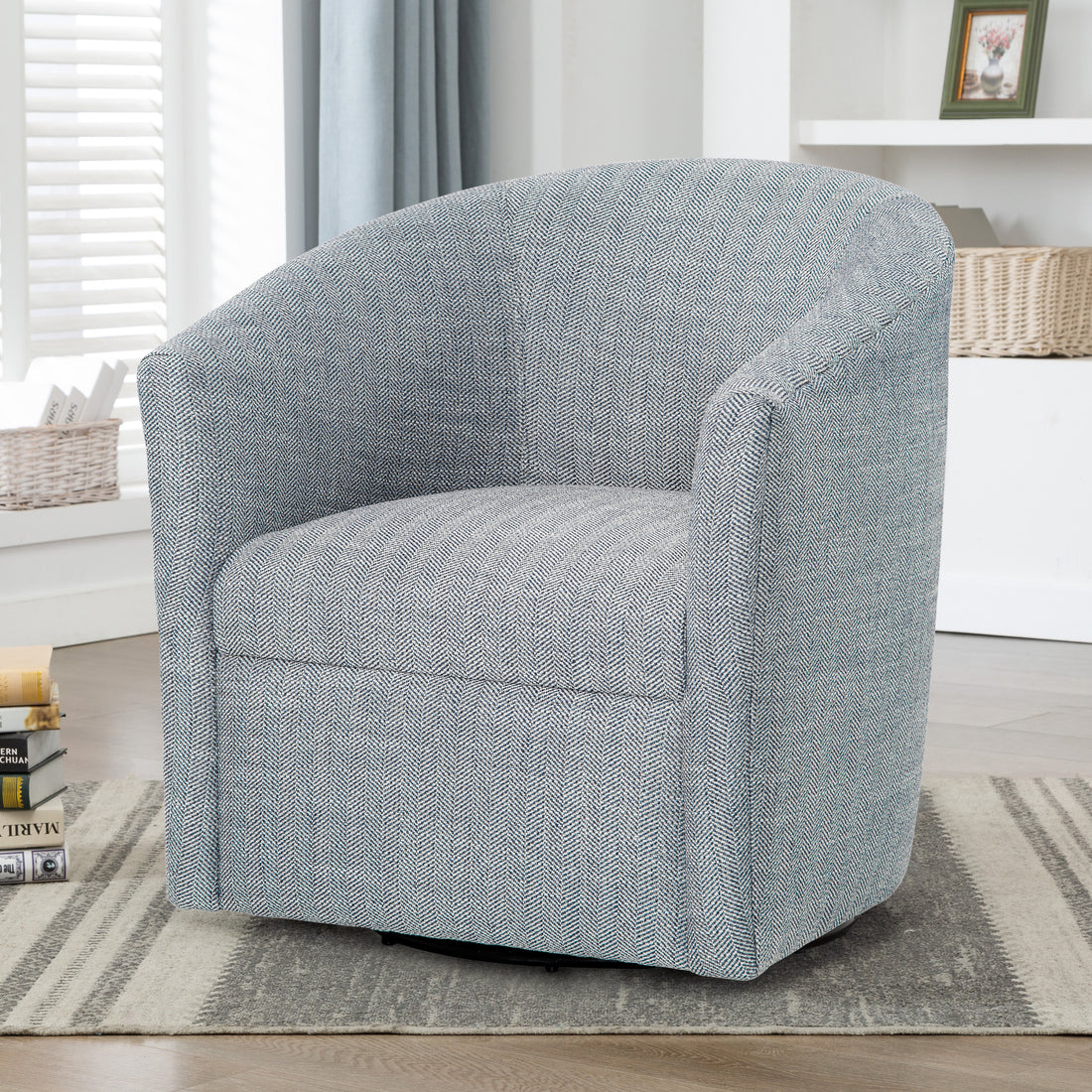 Lainey Indigo Swivel Barrel Chair Blue Modern,Transitional Foam Polyester