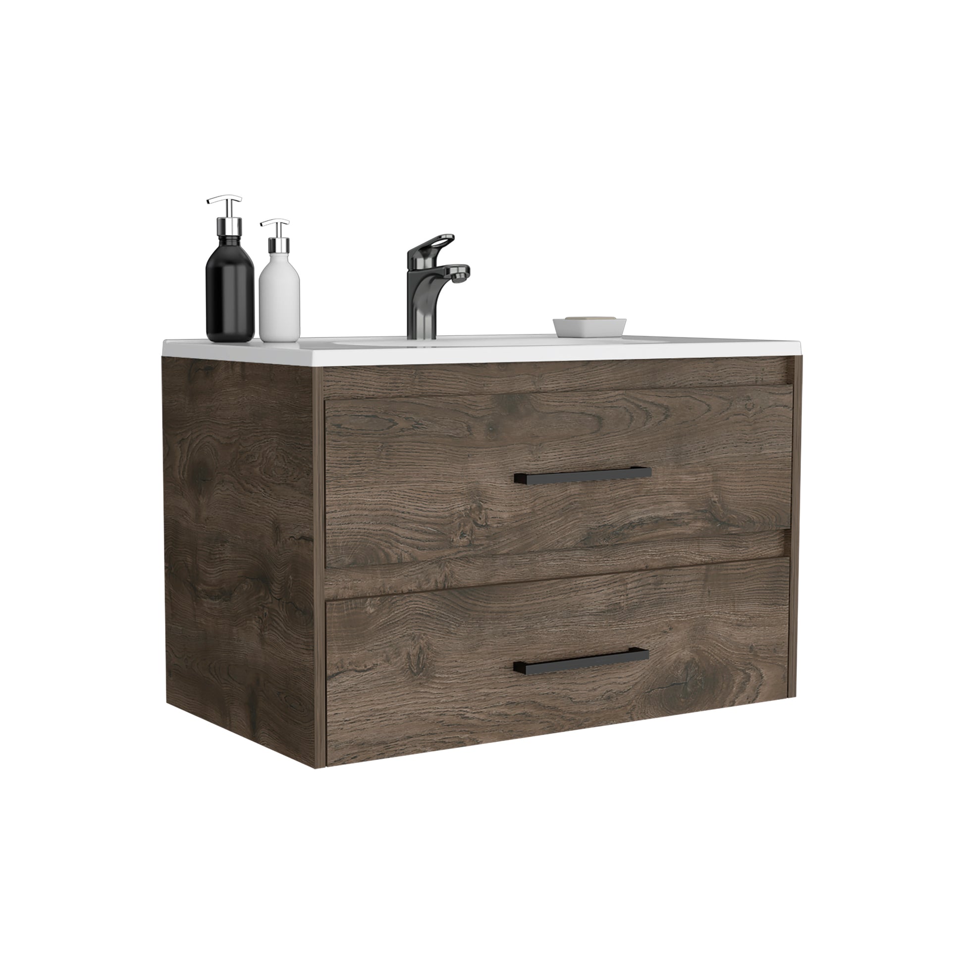 Praga Floating Vanity Sink With 2 Drawers Dark Brown White Dark Brown Bathroom Modern Particle Board