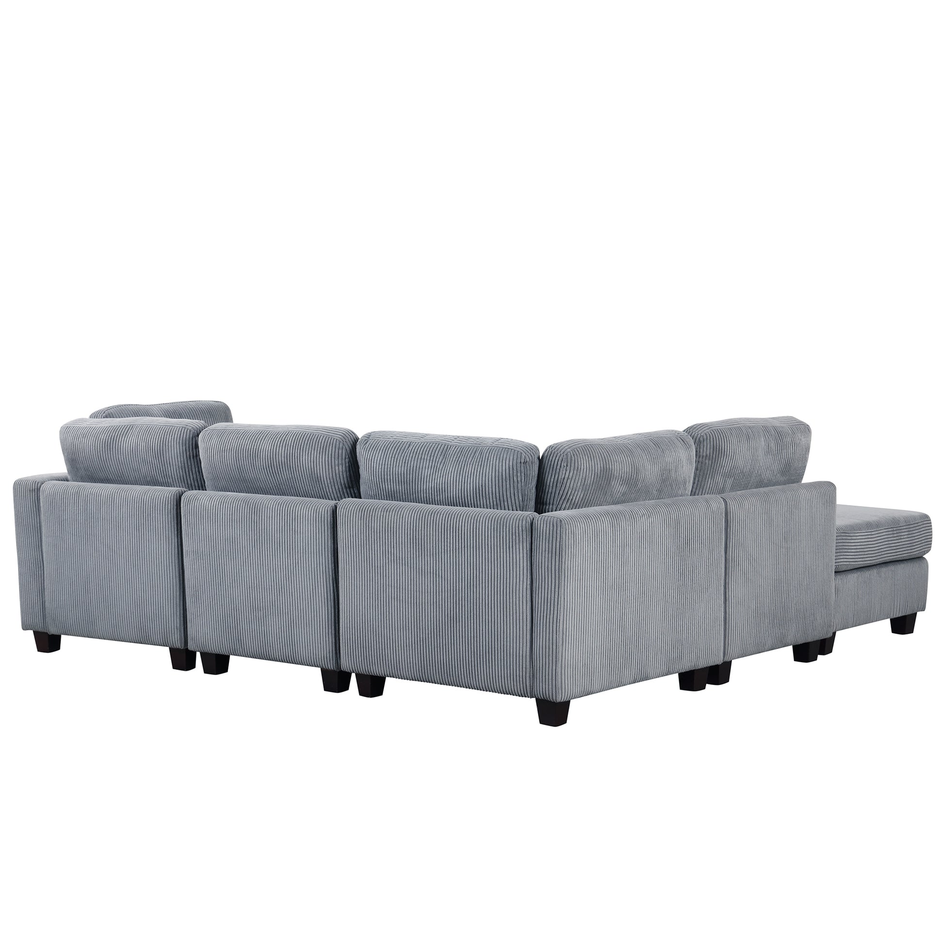 5 Pieces L Shaped Sofa With Removable Ottomans And Comfortable Waist Pillows Grey Polyester 5 Seat