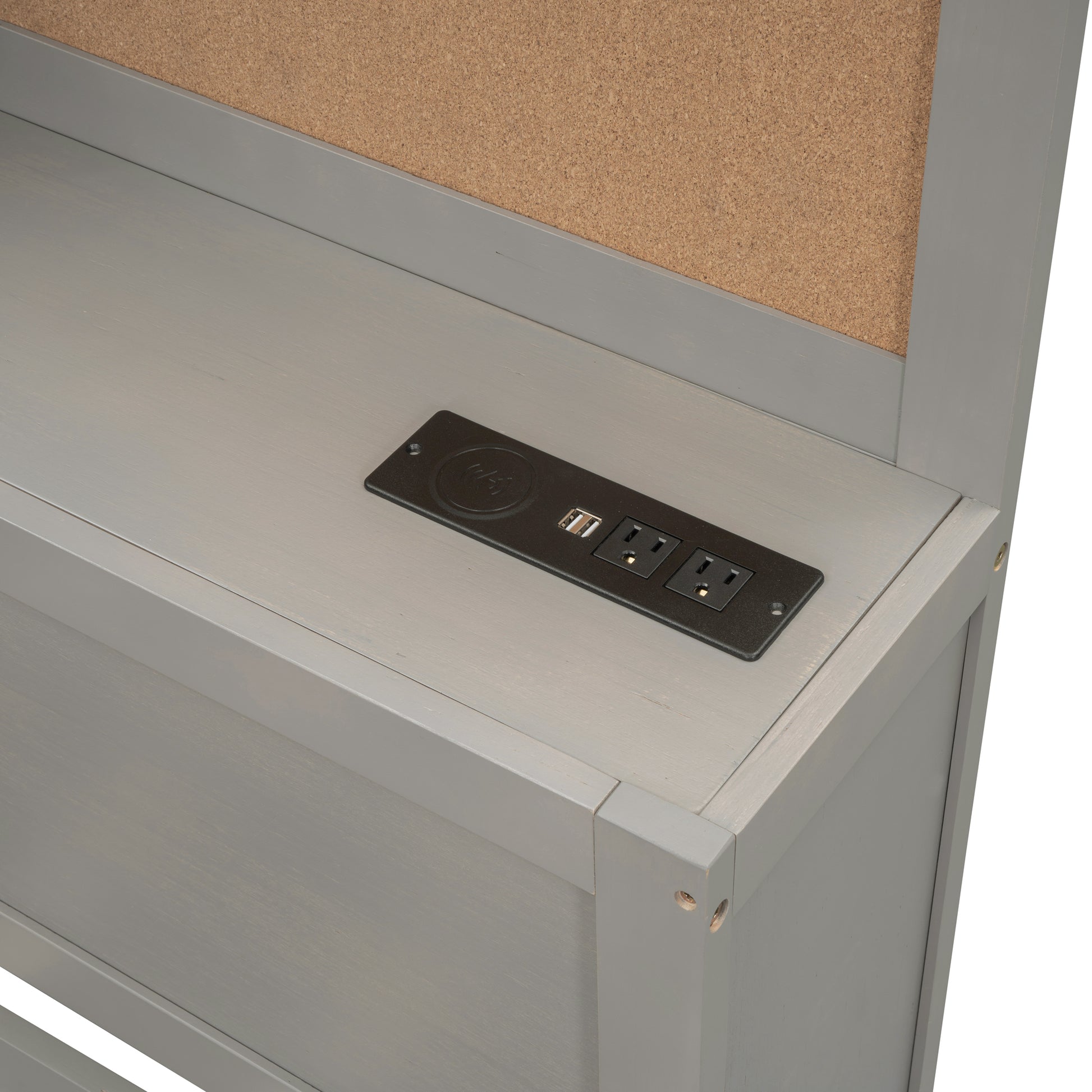 Full Size Wooden Daybed With 3 Storage Drawers, Upper Soft Board, Shelf, And A Set Of Sockets And Usb Ports, Gray Gray Solid Wood Mdf