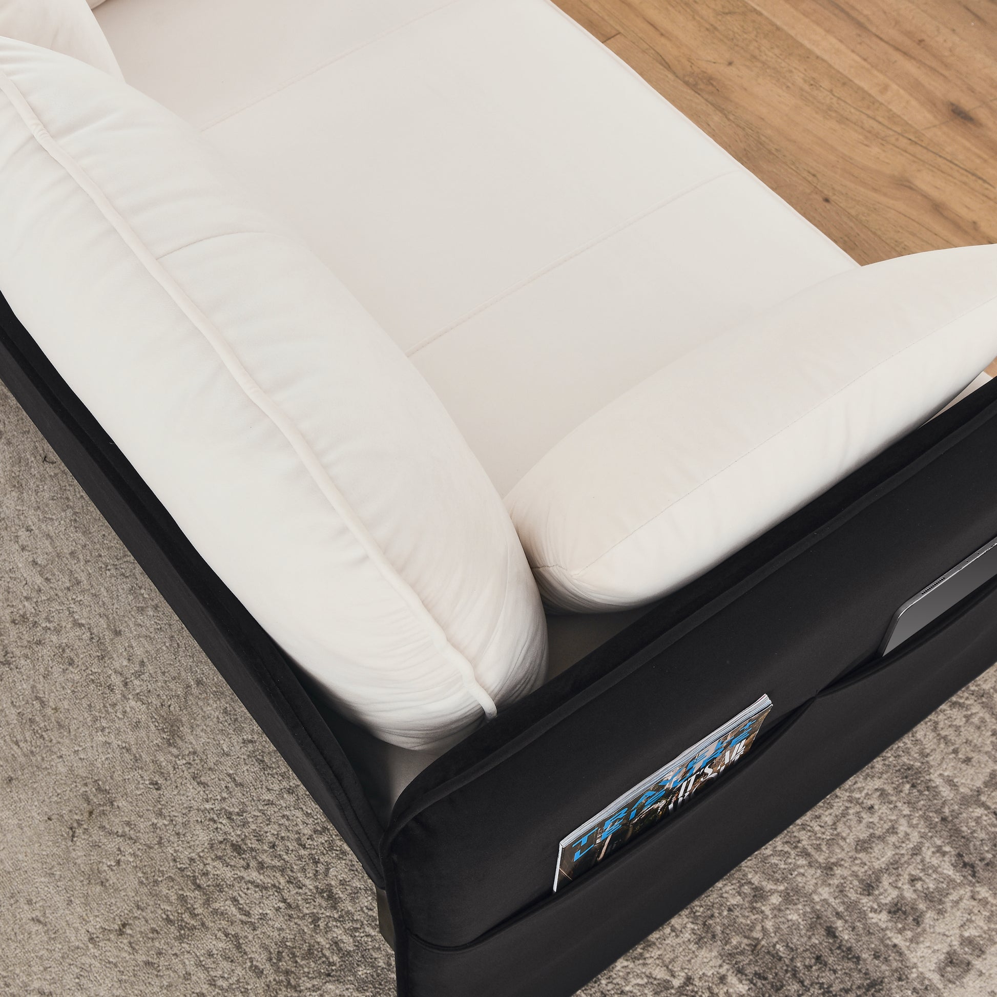 53" Modern Convertible Sofa Bed W 2 Removable Armrests W Usb Power Port, Velvet Recliner Adjustable Sofa W Head Pull Out Bed, 2 Pillows, For Living Room Apartment Etc., White Black Beige Black Foam Velvet