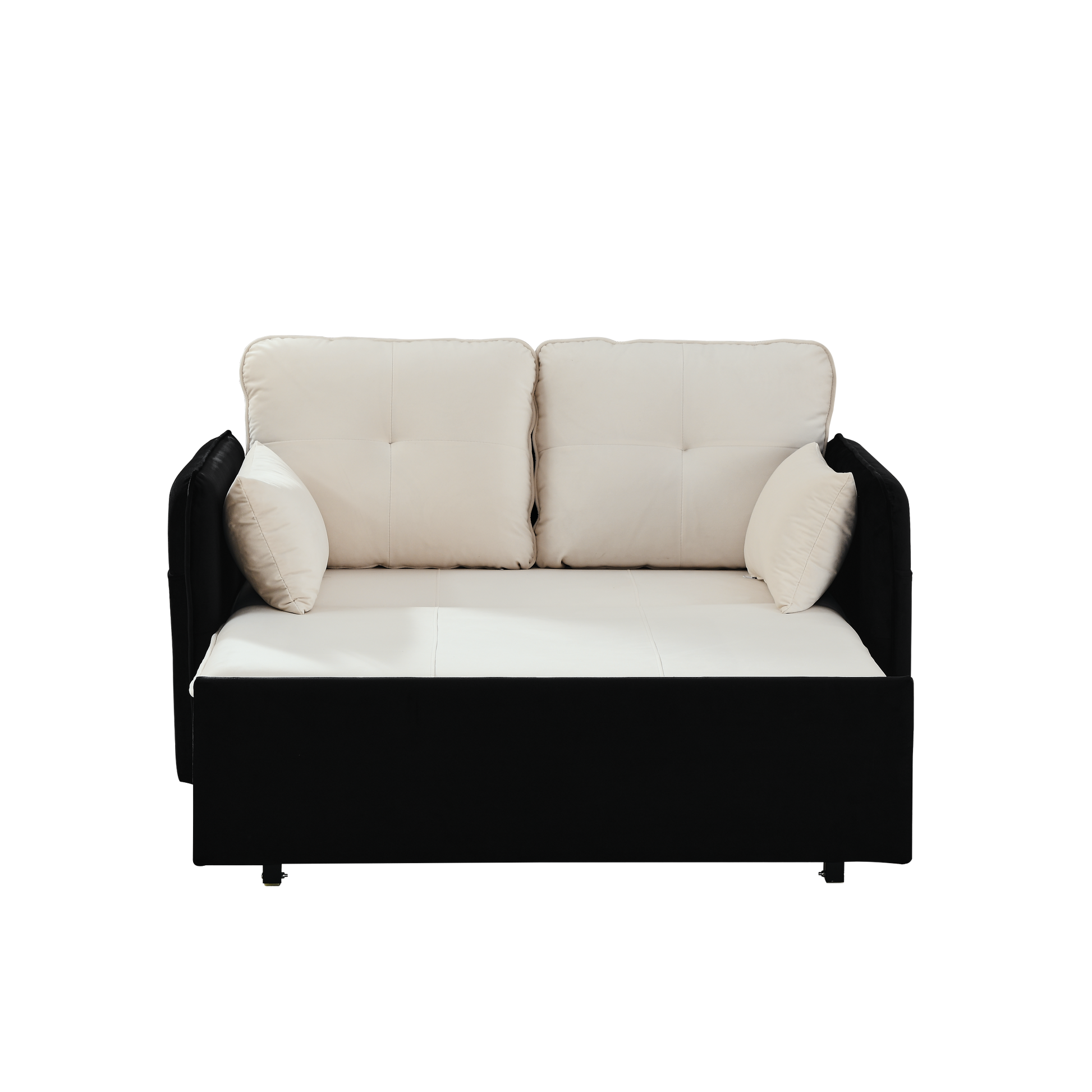 53" Modern Convertible Sofa Bed W 2 Removable Armrests W Usb Power Port, Velvet Recliner Adjustable Sofa W Head Pull Out Bed, 2 Pillows, For Living Room Apartment Etc., White Black Beige Black Foam Velvet