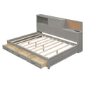 Full Size Wooden Daybed With 3 Storage Drawers, Upper Soft Board, Shelf, And A Set Of Sockets And Usb Ports, Gray Gray Solid Wood Mdf