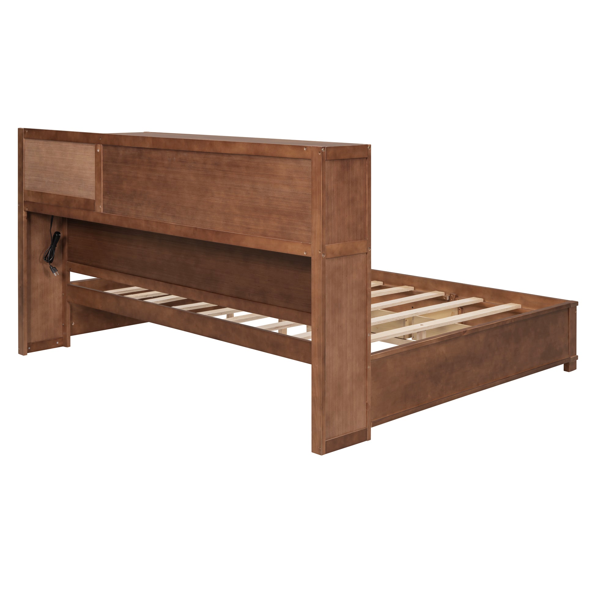 Full Size Wooden Daybed With 3 Storage Drawers, Upper Soft Board, Shelf, And A Set Of Sockets And Usb Ports, Brown Brown Solid Wood Mdf