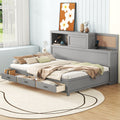 Full Size Wooden Daybed With 3 Storage Drawers, Upper Soft Board, Shelf, And A Set Of Sockets And Usb Ports, Gray Gray Solid Wood Mdf