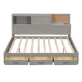 Full Size Wooden Daybed With 3 Storage Drawers, Upper Soft Board, Shelf, And A Set Of Sockets And Usb Ports, Gray Gray Solid Wood Mdf