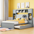 Full Size Wooden Bed With All In One Cabinet, Shelf And Sockets,Twin Size Trundle, Gray Full Gray Solid Wood