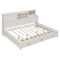 Full Size Wooden Daybed With 3 Storage Drawers, Upper Soft Board, Shelf, And A Set Of Sockets And Usb Ports, White White Solid Wood Mdf