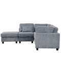 5 Pieces L Shaped Sofa With Removable Ottomans And Comfortable Waist Pillows Grey Polyester 5 Seat