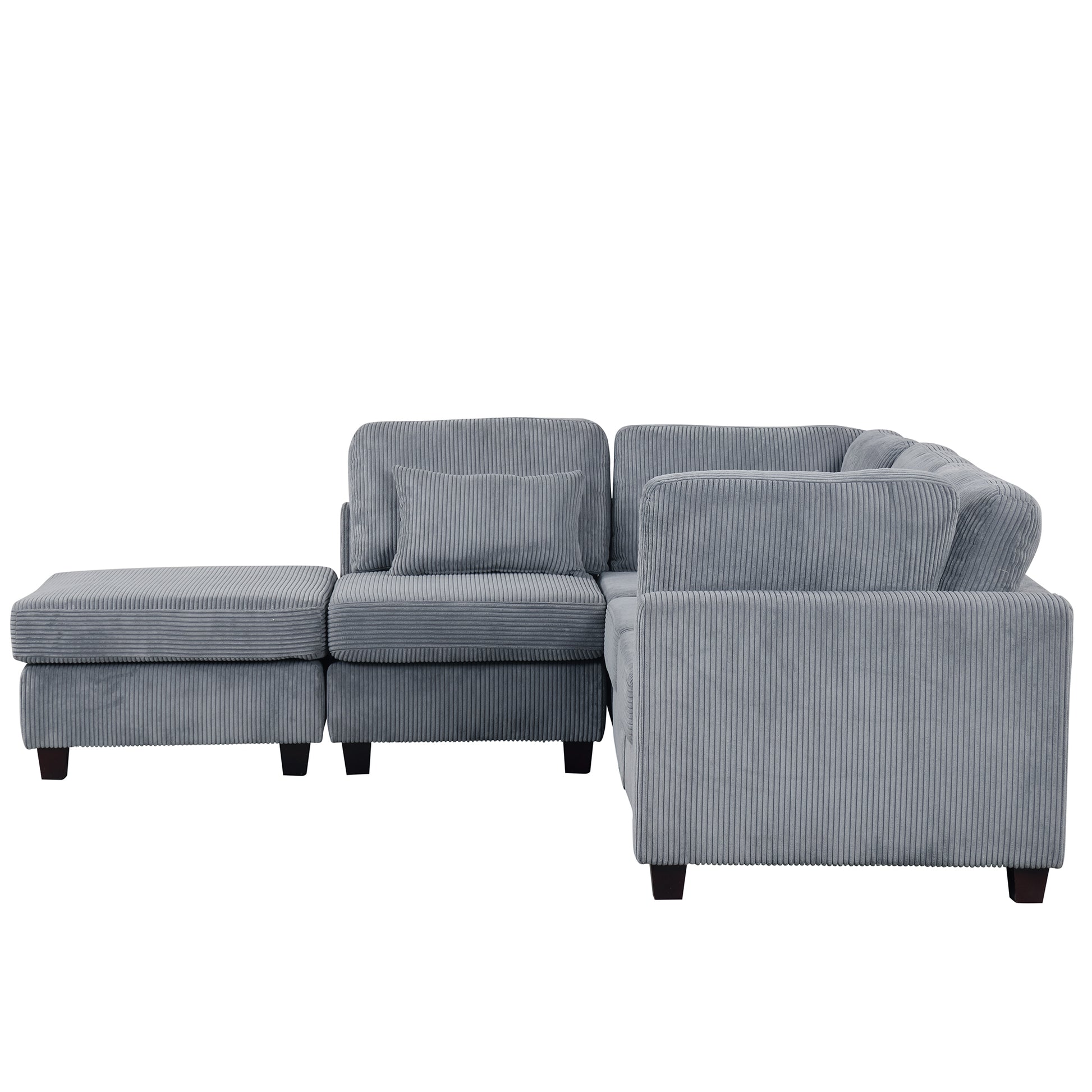 5 Pieces L Shaped Sofa With Removable Ottomans And Comfortable Waist Pillows Grey Polyester 5 Seat