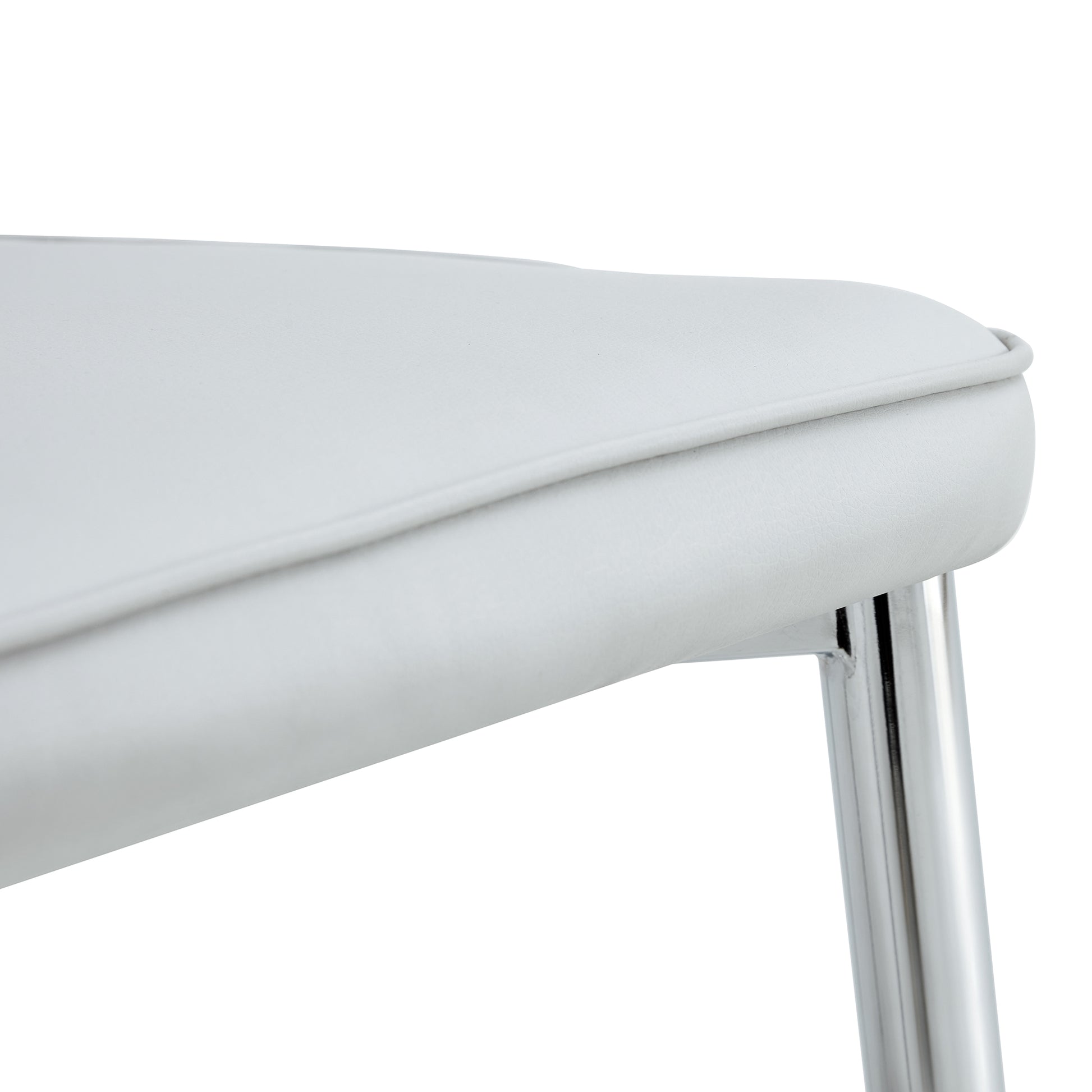 Four Light Gray Dining Chairs. A Medieval Modern Chair Made Of Pu Material With Soft Cushions And Silver Metal Legs. Suitable For Restaurants And Living Rooms Light Gray Pu