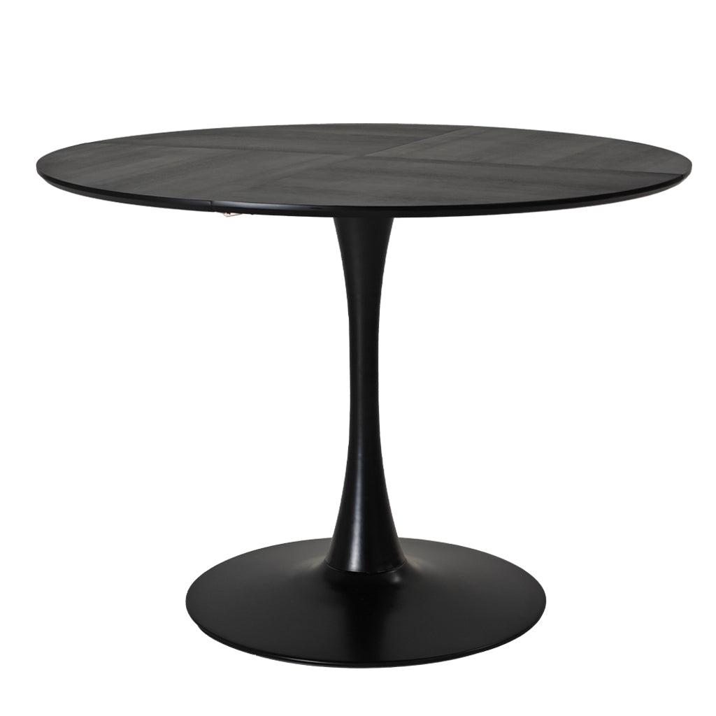 42.13"Modern Round Dining Table,Four Patchwork Tabletops With Black Solid Wood Veneer Table Top,Metal Base Dining Table, End Table Leisure Coffee Table Black Mdf Metal
