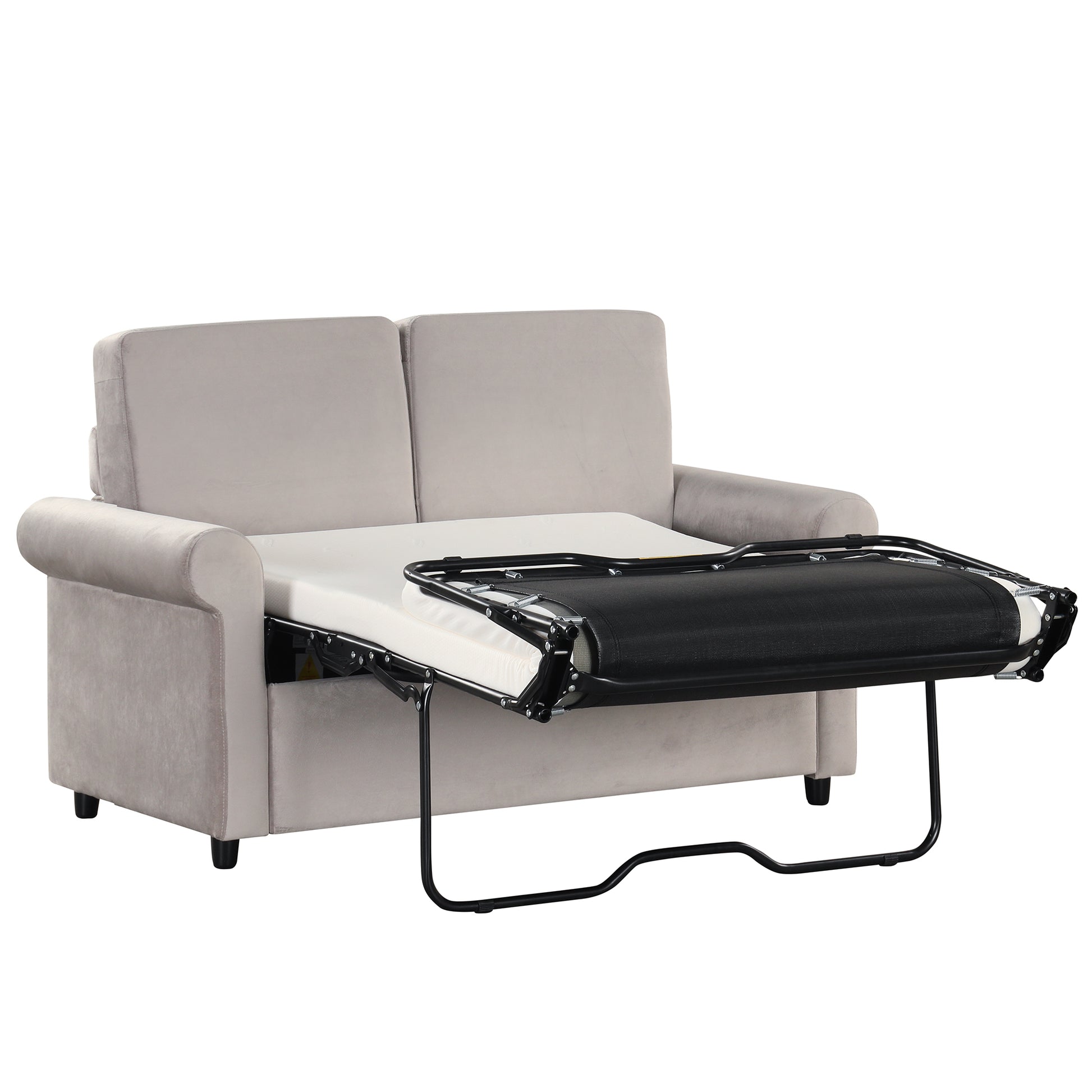 57.4" Pull Out Sofa Bed,Sleeper Sofa Bed With Premium Twin Size Mattress Pad,2 In 1 Pull Out Couch Bed With Two Usb Ports For Living Room,Small Apartment, Light Gray Old Sku:Wf296899 Light Gray Foam Velvet