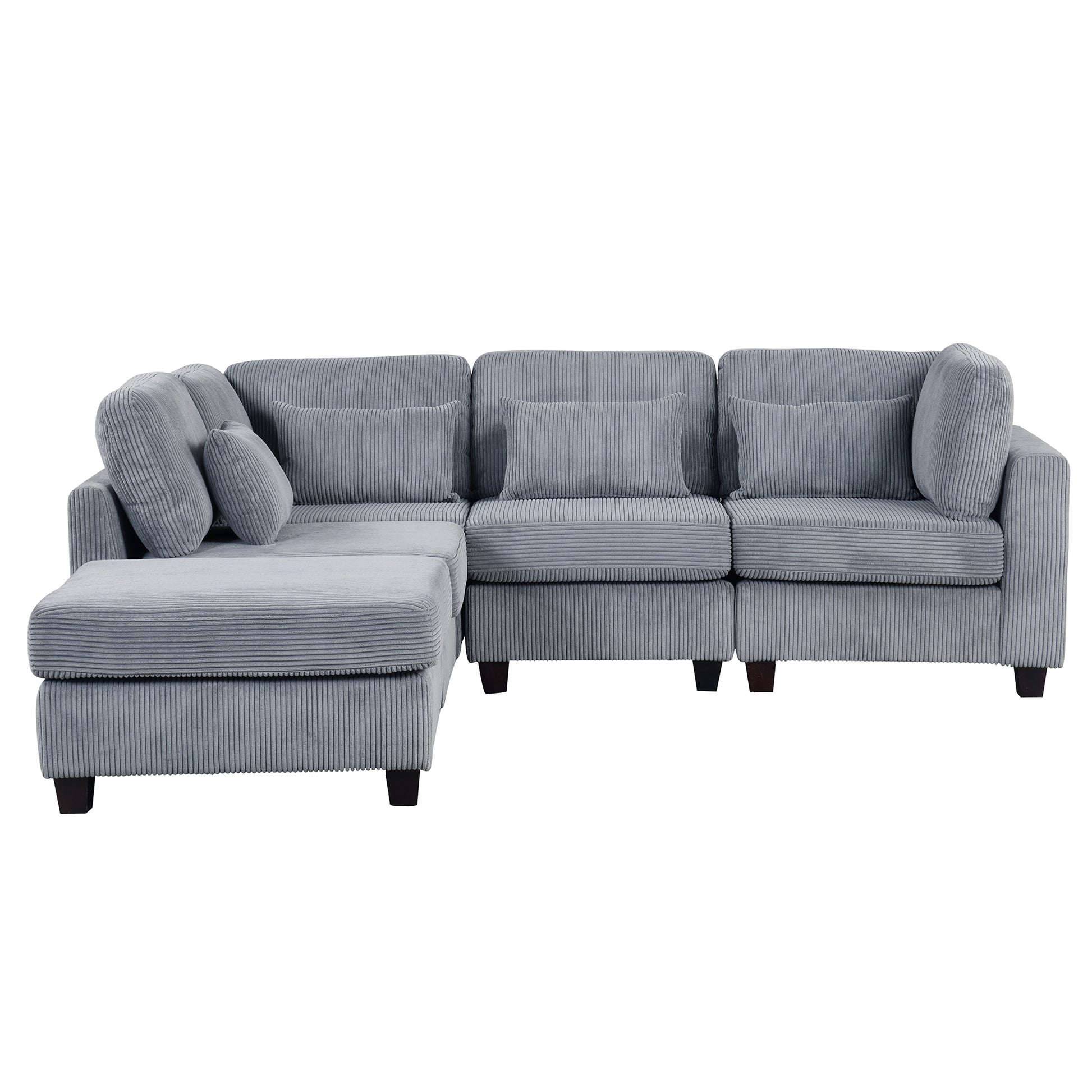 5 Pieces L Shaped Sofa With Removable Ottomans And Comfortable Waist Pillows Grey Polyester 5 Seat